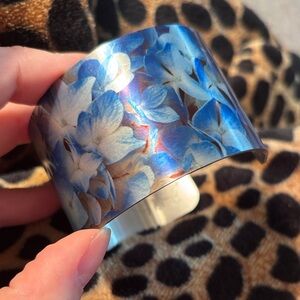 Blue Floral Cuff Bracelet Handmade Coastal Maine Adjustable Women’s Bracelet